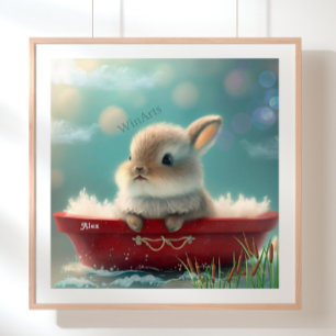 Poster Lapin dans un bateau rouge Art personnalisé pour l