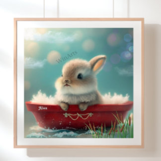 Poster Lapin dans un bateau rouge Art personnalisé pour l