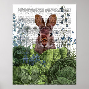 Poster Lapin dans une patte de chou