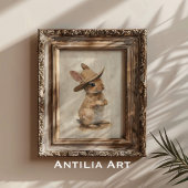 Poster Lapin d'art animal Whimsical rustique avec Casquet