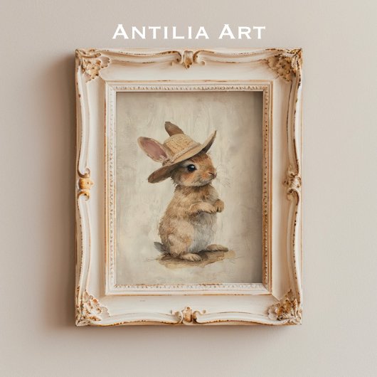 Poster Lapin d'art animal Whimsical rustique avec Casquet