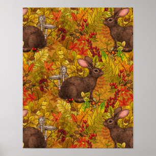 Poster Lapin d'automne sur ocre