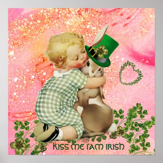 Poster LAPIN DE BÉBÉ Câlin St.Patrick's Day, Floral Rose (Devant)
