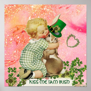 Poster LAPIN DE BÉBÉ Câlin St.Patrick's Day, Floral Rose