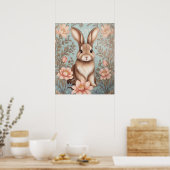 Poster Lapin de bébé mignon floral pastel (Cuisine)