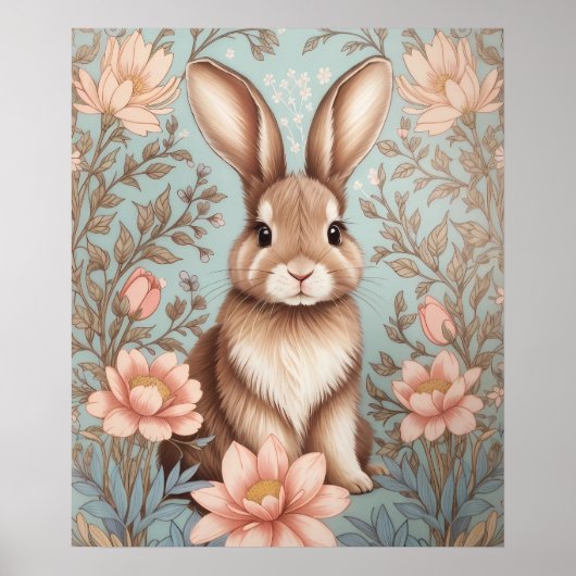 Poster Lapin de bébé mignon floral pastel (Devant)