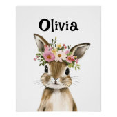 Poster Lapin de bébé personnalisé avec couronne florale (Devant)