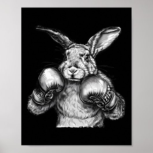 Poster Lapin de boxe Gants de boxe Kickboxing Boxeur drôl (Devant)