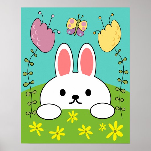 Poster Lapin de dessin animé blanc mignon (Devant)
