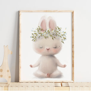 Poster Lapin de méditation à l'aquarelle adorable   Impre