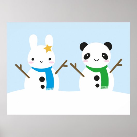 Poster Lapin de neige et panda de neige (Devant)