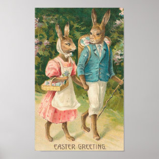 Poster Lapin de Pâques amoureux Vintage