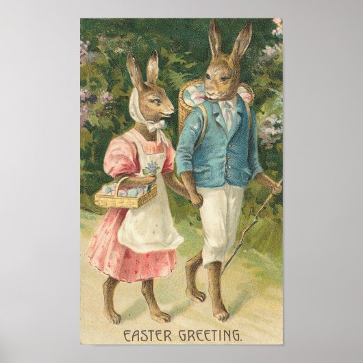 Poster Lapin de Pâques amoureux Vintage (Devant)