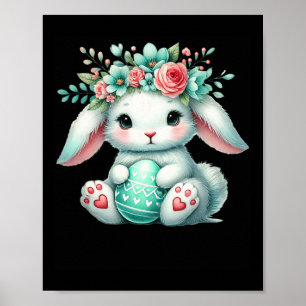 Poster Lapin de Pâques avec couronne de fleurs Filles Fem