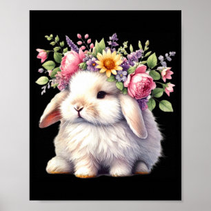 Poster lapin de Pâques avec couronne de fleurs florales f