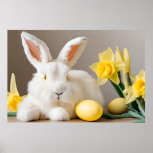 Poster Lapin de Pâques avec jonquilles et oeufs de Pâques