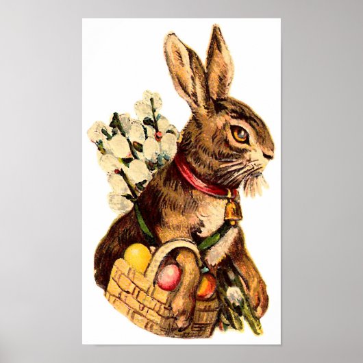 Poster Lapin de Pâques avec oeufs et fleurs (Devant)