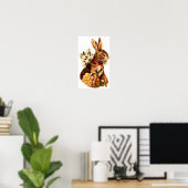 Poster Lapin de Pâques avec oeufs et fleurs (Bureau à domicile)