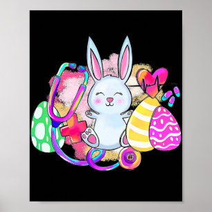 Poster Lapin De Pâques Avec Stethoscope Et Oeufs De Pâque