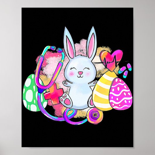 Poster Lapin De Pâques Avec Stethoscope Et Oeufs De Pâque (Devant)