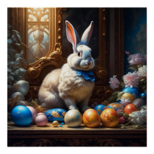 Poster Lapin de Pâques baroque avec oeufs