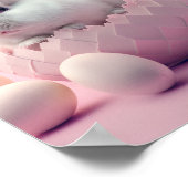 Poster Lapin de Pâques blanc et oeufs Arrière - plan rose (Coin)