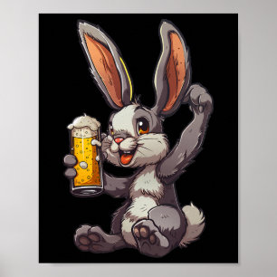 Poster Lapin De Pâques Boire Une Bière Froide Pour La Jou