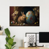 Poster Lapin de Pâques brun à côté d'un œuf floral bleu (Bureau à domicile)