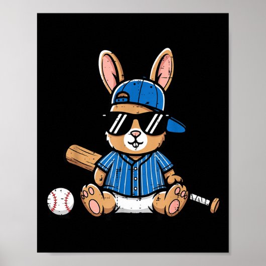 Poster lapin de Pâques casquette de baseball batte de bal (Devant)