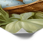 Poster Lapin de Pâques charmant en manteau bleu en forêt (Coin)