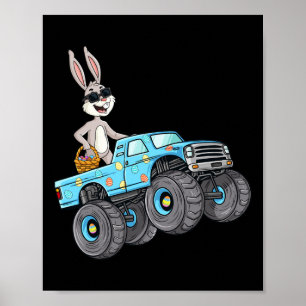 Poster Lapin de Pâques conduisant un camion monstre drôle