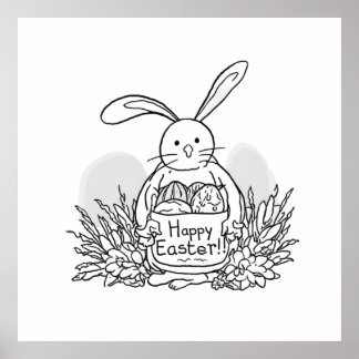 Poster Lapin de Pâques dessiné à la main style de coloria