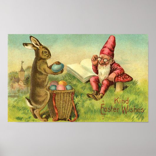 Poster Lapin De Pâques Et Gnome Salutation Vintage (Devant)