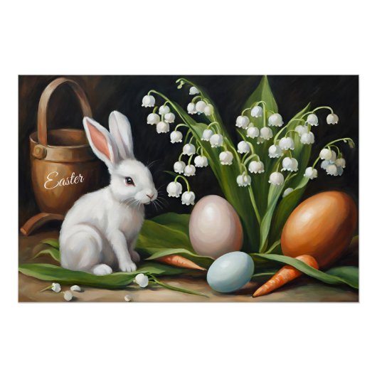 Poster Lapin de Pâques et Lily des Fleurs de Vallée (Devant)
