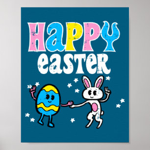 Poster Lapin de Pâques heureux Danse Œuf Garçons Filles E