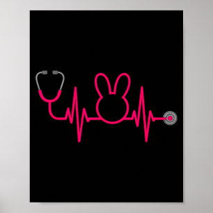 Poster Lapin de Pâques infirmière rythme cardiaque pour f
