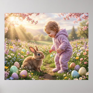 Poster Lapin de Pâques mignon et enfant