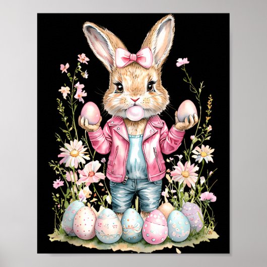 Poster Lapin de Pâques Mignon Ruban Rose (Devant)