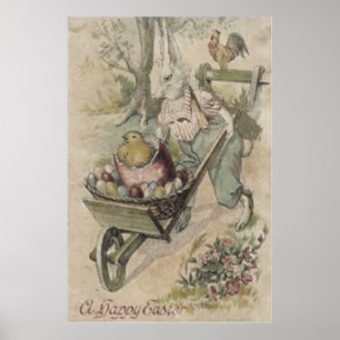 Poster Lapin de Pâques Oeuf Poussin Coq Agriculteur