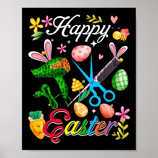 Poster Lapin de Pâques Outils de coiffeur Équipe de trava (Devant)