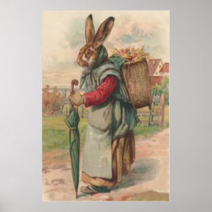 Poster Lapin de Pâques Peinture Œuf Parapluie Coloré