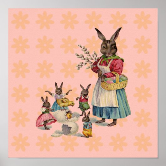 Poster Lapin de Pâques Poulets Lapins Œufs (Devant)