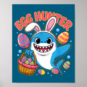 Poster Lapin de Pâques requin drôle chasseur d'œuf mignon