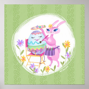 Poster Lapin de Pâques rose et oeuf  
