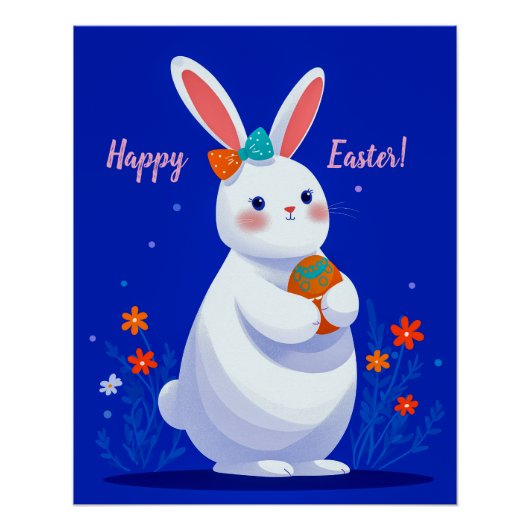 Poster Lapin de Pâques sur fond bleu (Devant)