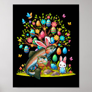 Poster Lapin de poisson de truite oeufs de Pâques Costume