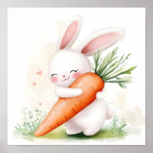 Poster Lapin de printemps à l'aquarelle mignon Carotte