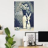 Poster Lapin de style Ukiyo-e japonais et jonquilles Pâqu (Bureau à domicile)