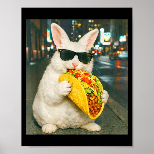 Poster Lapin drôle mangeant un taco mème rétro lapin (Devant)