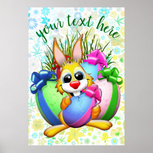 Poster Lapin drôle mordant un œuf de Pâques